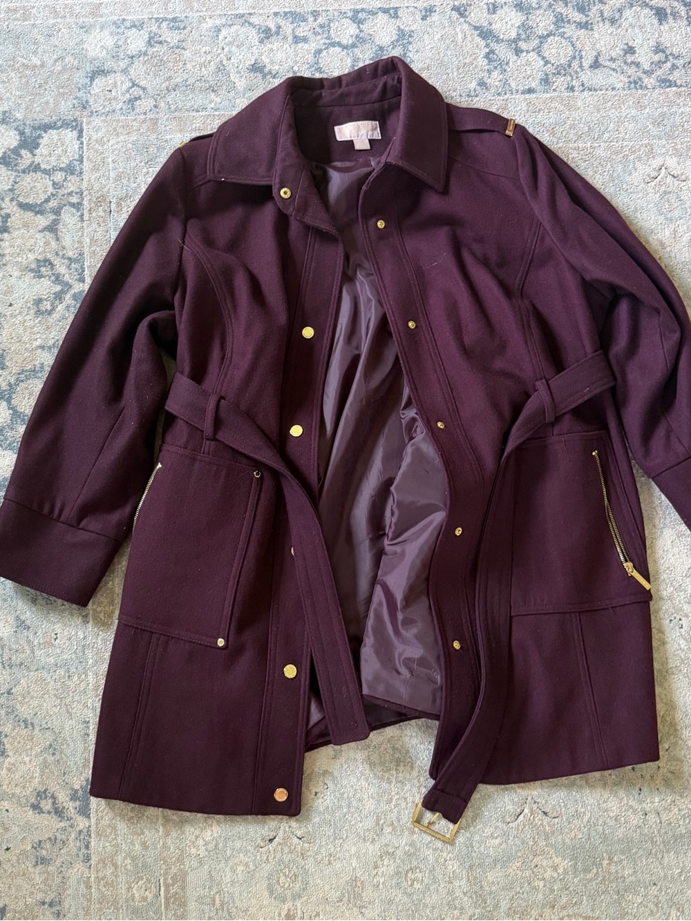 Michael Kors women 3x jacket Deep Plum Trench Coat with Gold Hardware